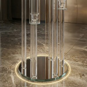 Maßgefertigter Handgemachter Transparenter 5-armiger Kristall-Kerzenhalter im Nordischen Stil mit Glas-Windschutz für Hotel, Hochzeit und Bankett - Product Image 4