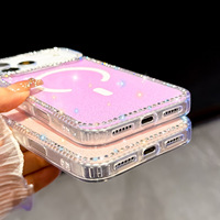 Étui de téléphone magnétique de luxe scintillant avec diamants pour iPhone 17 Pro Max, coque transparente en forme de cœur à aimant puissant pour iPhone 18 Pro