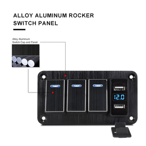4 gang kim loại Rocker bảng chuyển đổi không thấm nước biển thuyền chuyển đổi thiết bị chuyển mạch với Dual USB Charger 12V 24V màu xanh LED Vôn kế - Product Image 2