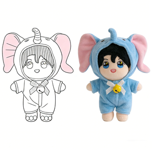 Poupée en peluche personnalisée de star K-pop avec <span class=keywords><strong>cheveux</strong></span> bleus texturés, yeux brodés, transformant le design de dessin animé en figurine en peluche de haute qualité - Product Image 4