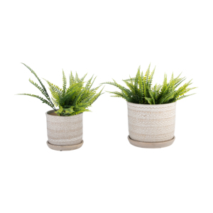 Vasi rotondi in gres effetto tribale con sottovaso per piante da interno ed esterno, decorazione d'accento - Product Image 4