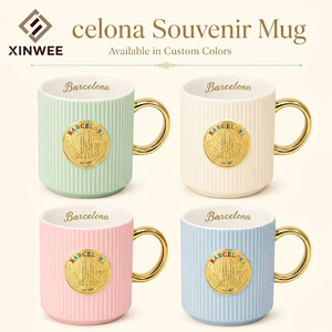 Taza de Café de Cerámica de Recuerdo de <span class=keywords><strong>Barcelona</strong></span>, España, Diseño Sagrada Fامília con Insignia Metálica, para Venta al por Mayor OEM de Porcelana Nueva - Product Image 2