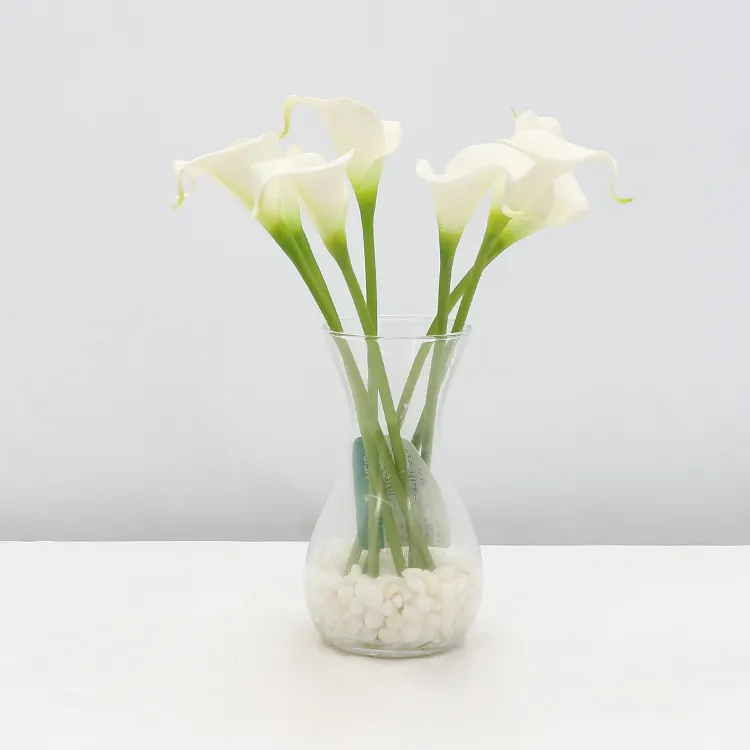 Hoa Giả Lilium Hoa Calla Lily Nhân Tạo 7 Đầu Calla Lillie Với Đá Trong Chai Thủy Tinh