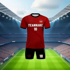 ชุดเสื้อแขนสั้นและกางเกงขาสั้นแบบกำหนดเองได้ ชุดเสื้อฟุตบอล โรงงานผลิตเสื้อผ้า รับสั่งทำได้ F10 - Product Image 1