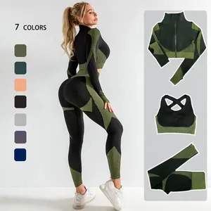 Seamless Women Yoga Sets Running Clothes women Fitness Sport Yoga Suit Long Sleeve yoga clothing
