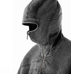 Sweat-shirt à capuche zippé pour homme, personnalisé, délavé à l'acide, style rétro à épaules tombantes, commande minimale faible, vente en gros - Product Image 3