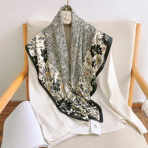 Wholesale 2024 Hot Sale 90*90 Cm Twill Silk Scarf Custom Design Printed Satin Scarves For Women Stylish Headscarf