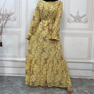 6434 #   Vestido para Niñas con Diseño de Flores Pequeñas y Forro Completo, Manga Larga, Chifón, Ropa Islámica Elegante - Product Image 2