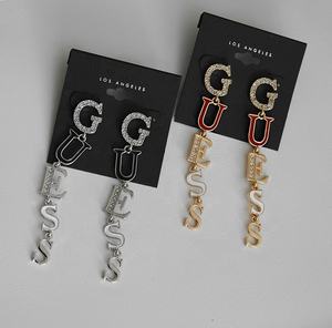 Pendientes <span class=keywords><strong>de</strong></span> Diseño <span class=keywords><strong>de</strong></span> Marca <span class=keywords><strong>de</strong></span> Moda, Largos y Circulares, con Pedrería, Letra Hueca, para Mujer - Product Image 5
