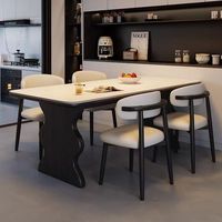 Table à manger en pierre frittée à base ondulée, dalle de roche blanc crème, 6 chaises courbes, 2025