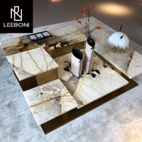Table basse rectangulaire de luxe de haute qualité en acier inoxydable avec dessus moderne en marbre