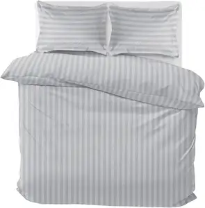 High Quality Double Duvet Cover Set Hotel Quality Stripes Satin Bedding Double Bed Set with 2 Pillowcases