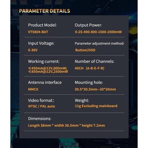 PandaRC VT5804 5,8 GHz FPV VTX transmisor conmutable 0mW/25mW/400mW/800mW/1500mW/2500mW M3 M2 orificio de montaje 8g accesorios para Drones - Product Image 5