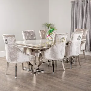 आधुनिक कमरे में रहने वाले फर्नीचर स्टेनलेस स्टील खाने की मेज और कुर्सियों सेट संगमरमर शीर्ष खाने की मेज डाइनिंग टेबल सेट के लिए घर