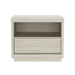 Nightstand In Whitewashed Oak Wood Finish With Open <b>Shelf</b> And Drawer Storage For Bedroom Use - Product Image 1