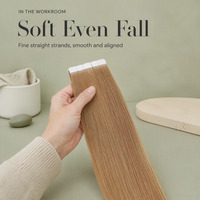 Extensions de cheveux lisses brun doré à bandes adhésives en PU pour professionnels de salon