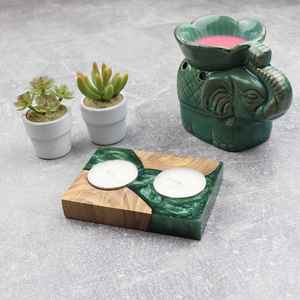Porte-bougie en résine et en bois, fabriqué à la main avec précision en utilisant du bois massif et de la résine, design artistique unique, durable et parfait - Product Image 4