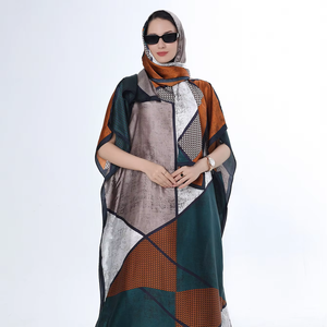 Robes Africaines Tendance pour Femmes Maxi Imprimées en Soie d'Imitation avec <span class=keywords><strong>Foulard</strong></span>, Ensembles Deux Pièces Kaftans Peignoirs - Product Image 2
