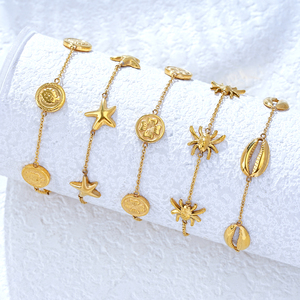 Ensemble de bracelets d'été en gros, personnalisables, 6 styles, bracelets de plage en acier inoxydable 316L plaqué or PVD 18K - Product Image 1