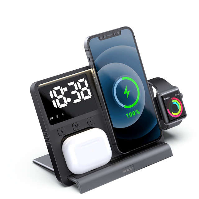 New Arrival 2026 Trending Products 10W Fast 5 1 One Foldable Wireless Charger PD QC3.0 OTP OVP LED Digital Clock Atmosphere