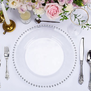 plastic wavy clear rose gold beaded new wedding and restaurant decoration charger plate wavy gold rim chargers for dinner plates