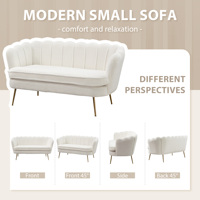 Canapé deux places moderne en tissu bouclé avec dossier capitonné et pieds en métal doré pour appartement, salon ou bureau