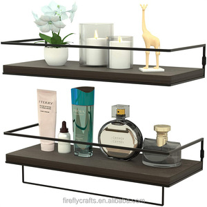Hirohiro Wall Mounted <b>Shelf</b> 15.7x5.7 Inch Minimalist <b>Black</b> Wood Metal <b>Bracket</b> Floating <b>Shelf</b> For Living Room Study Bookshelf - Product Image 3