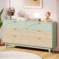 Nouvelle conception moderne, armoire de rangement modulaire de luxe léger, commode verte en bois à 6 tiroirs, panneau MDF, salon