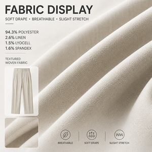 Lyocell <b>Linen</b> Blend <b>Men's</b> Draped <b>Casual</b> Pants Solid Color Long <b>Trousers</b> Custom Logo Premium Soft Breathable Summer Bottom - Product Image 2