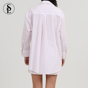 Bán Sỉ Quần Đùi Kẻ Sọc Dài Tay Màu Hồng Cotton Hữu Cơ 100% Bộ Đồ Ngủ Cho Nữ - Product Image 4