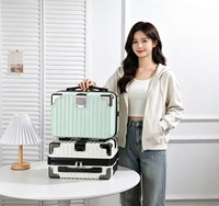 Valise de maquillage rigide portable en ABS/PC pour femme avec poignée et compartiment pour trolley, idéale pour les voyages d'affaires