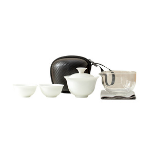 Ensemble de thé de voyage Geek Dehua, portable, en céramique, pour l'extérieur, tasse à infusion rapide, double paroi, design minimaliste, impression de logo - Product Image 5