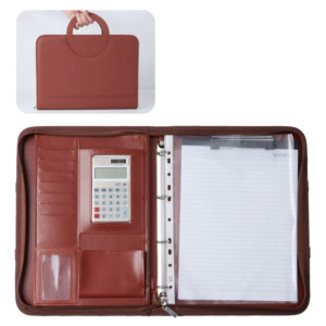 Zakelijke Bestandsmap Aangepast Logo 12-cijferige Rekenmachine Organizer Transparante Tas <span class=keywords><strong>A4</strong></span> Kladblok Pu Lederen Rits Portfolio Aktetas - Product Image 2