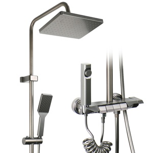 Juego de ducha de botón de Piano gris de fábrica Cascada Piano Duchwersystems Grifo Plataforma grande Termostato Juego de ducha de Piano - Product Image 1