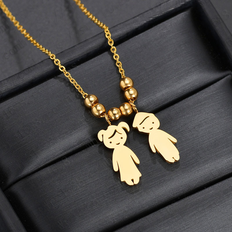 gold color-boy and girl pendant necklace
