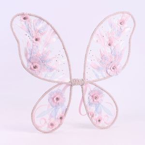 Alas de hadas de flores rosas 2024 gran oferta fiesta de cumpleaños para niños niña flores bordadas rosas alas de mariposa de encaje - Product Image 4