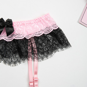 Gran oferta: Lencería sexy con liguero de encaje transparente y lazo, tirantes ajustables para medias, liguero exótico para mujer - Product Image 4