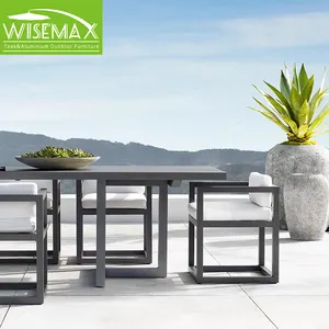 WISEMAXFURNITURE Contemporary Outdoor Dining Furniture Long Aluminum Large Dining Table With Dining Armchair Set 10 Seats