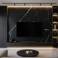 Dalle en pierre frittée Bold Black Marquina 1600x3200mm, carrelage en porcelaine effet marbre noir et blanc spectaculaire pour mur d'accentuation de villa