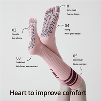 Chaussettes de Pilates à cinq doigts, hauteur genou, à rayures, avec points antidérapants en silicone