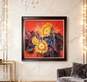 Fatto a mano moderno girasole parete arte arenaria pittura <span class=keywords><strong>con</strong></span> Base di supporto su tela per la decorazione della casa e ornamento di fiori opere d'arte - Product Image 3