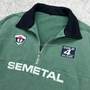 Qianshi <span class=keywords><strong>Felpa</strong></span> <span class=keywords><strong>con</strong></span> <span class=keywords><strong>Cappuccio</strong></span> in French Terry <span class=keywords><strong>con</strong></span> Mezza Zip, Ricamo, Spalle Scivolate, Maniche Lunghe, Cerniera a Un Quarto 1/4, Stile <span class=keywords><strong>Polo</strong></span> Vintage - Product Image 3