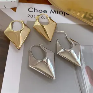 2022女性朋克饰品24k镀金黄色黄铜花式三角厚圈耳环