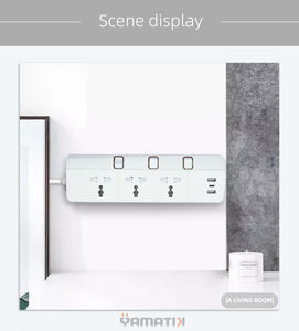 Regleta de Enchufes Universal para el Hogar con 3 Tomas de Corriente, 3 Puertos USB, 10A, 2500W, con Interruptor de Protección Contra Sobrecarga - Product Image 3