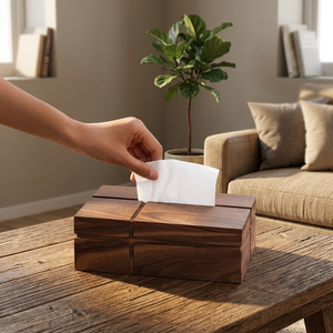 Boîte à mouchoirs en bois massif naturel, porte-mouchoirs en bois fait main, distributeur de serviettes rustique, décoration pour la maison, la cuisine, la salle à manger, le bureau - Product Image 1