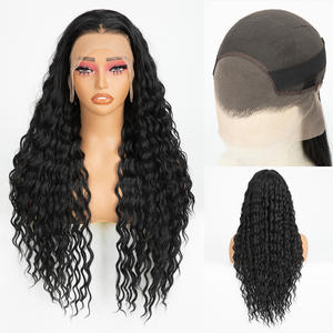 Perruques Lace Front Noires Naturelles, Partie Frontale en T Française, Afro Bouclé Volumineux, Sans Colle, <span class=keywords><strong>Fibre</strong></span> Haute Température Résistante à la Chaleur, Transparente - Product Image 1