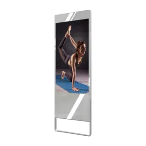 Layar tampilan cermin kamar mandi Lcd 43, papan tanda Digital pintar untuk olahraga Yoga kebugaran, layar cermin kamar mandi dengan Sensor tubuh