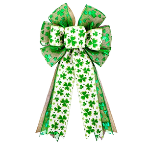 Lazo de Arpillera con Estampado de Trébol Verde y Blanco DAMAI, Lazo para Decoración del Hogar en Primavera, Decoraciones de San Patricio - Product Image 1