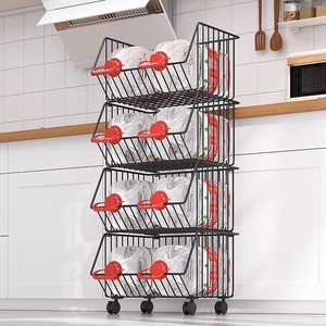 Multi Tiered Metal <b>Storage</b> <b>Cart</b> 5 Tier Stackable With Wheels For Kitchen Countertop Organization - Product Image 3
