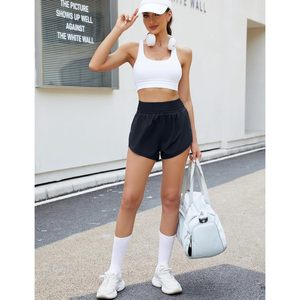 FOXA Short de course pour femme taille haute 2 en 1, coupe ample athlétique avec poche latérale, couleur unie, polyester - Product Image 3